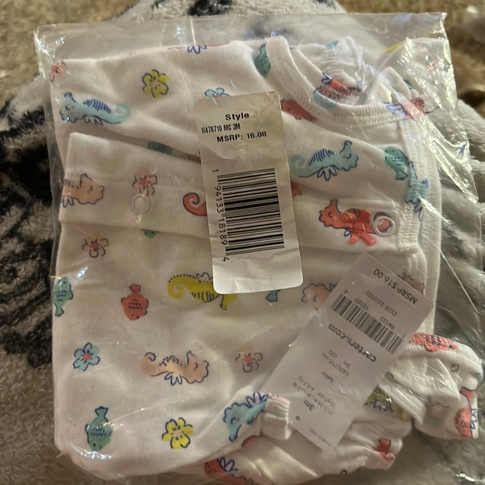 Carters Seahorse, Flowers, & Fish Onesie Baby Girl 3 Month Size. Brand New.